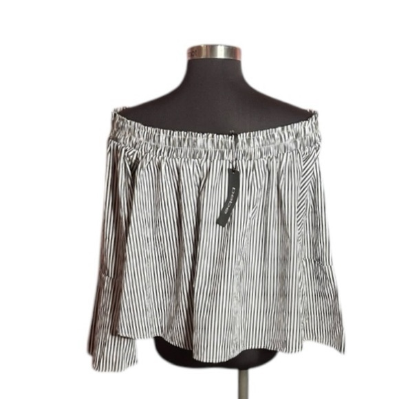 Bebe Striped Off-Shoulder Women's Top NWT Large - Picture 3 of 4